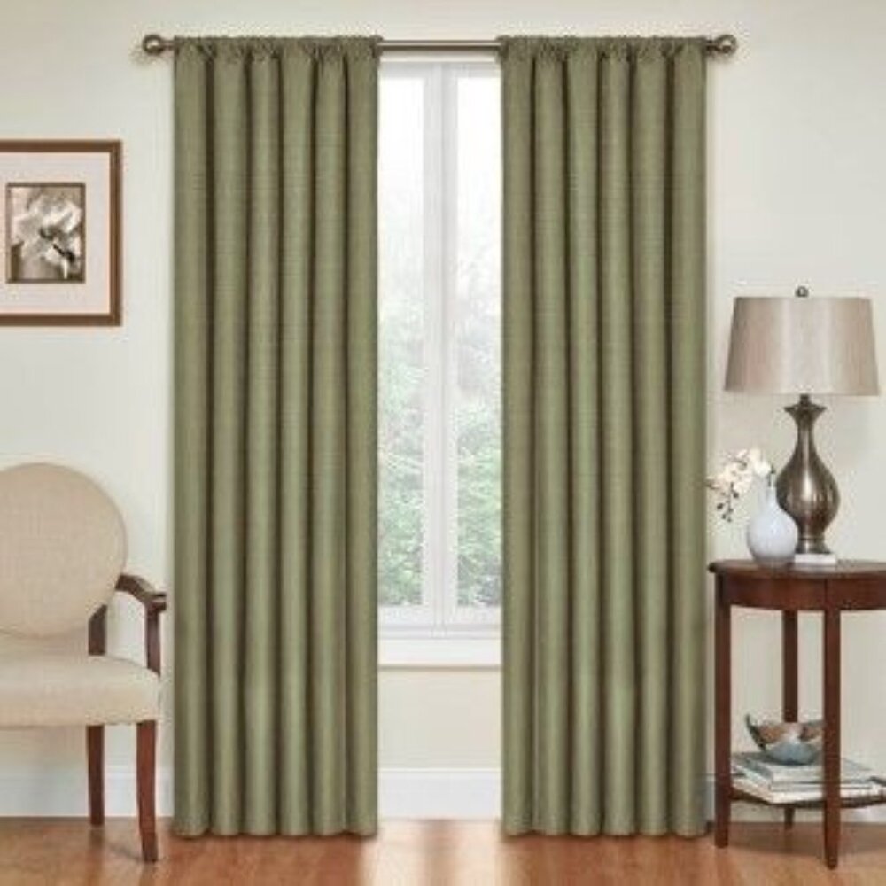 ECLIPSE Kendall Green Blackout Rod-Pocket Curtain Panel Single Panel